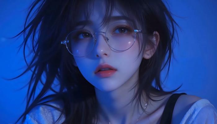 电脑壁纸 戴眼镜美女人物 蓝色背景 4K动漫壁纸 电脑桌面 高清壁纸 壁纸下载-觅知音博客