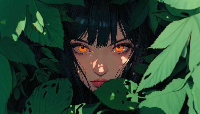 电脑壁纸 动漫 绿叶丛中女孩 4K动漫壁纸 电脑桌面 高清壁纸 壁纸下载-觅知音博客