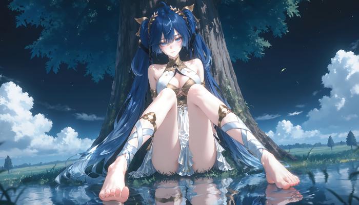 电脑壁纸 尤诺 星空背景 树下坐姿 游戏 蓝色长发 鸣潮 电脑桌面 高清壁纸 壁纸下载-觅知音博客