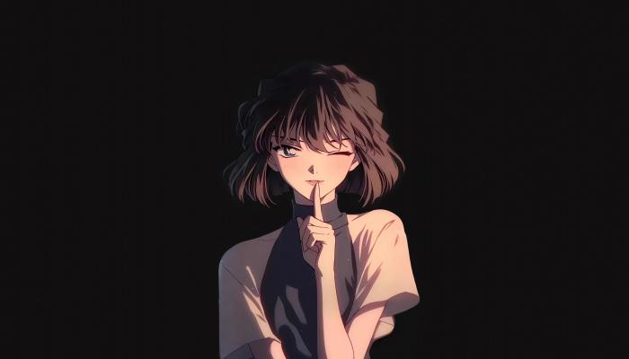 电脑壁纸 灰原哀 短发 嘘手势 黑色背景 暗色系 4K壁纸 电脑桌面 高清壁纸 壁纸下载-觅知音博客