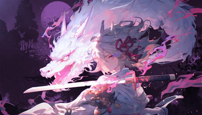 电脑壁纸 二次元角色 剑 剑与龙 动漫 奇幻动漫 战斗场景 月夜战斗 魔幻元素 龙剑士 电脑桌面 高清壁纸 壁纸下载-觅知音博客