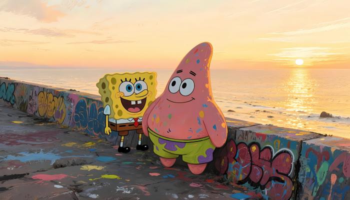 电脑壁纸 动漫 卡通 派大星 海 海绵宝宝 海边夕阳 涂鸦 涂鸦墙 电脑桌面 高清壁纸 壁纸下载-觅知音博客