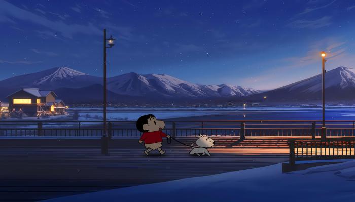 电脑壁纸 傍晚路灯 山脉 水面 蜡笔小新 遛小白 遛狗 黄昏 电脑桌面 高清壁纸 壁纸下载-觅知音博客